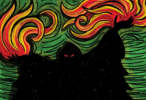Una ombra gegant amb els ulls vermells enmig de les flames: la ira d’en Llagasta